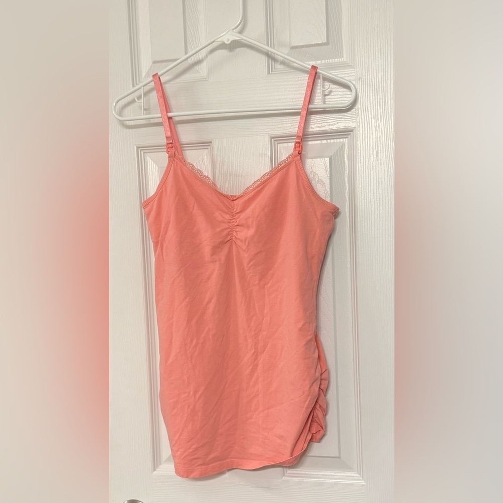 Women’s Pink Comfy Lace Trim Maternity Camisole with Clips for Breastfeeding